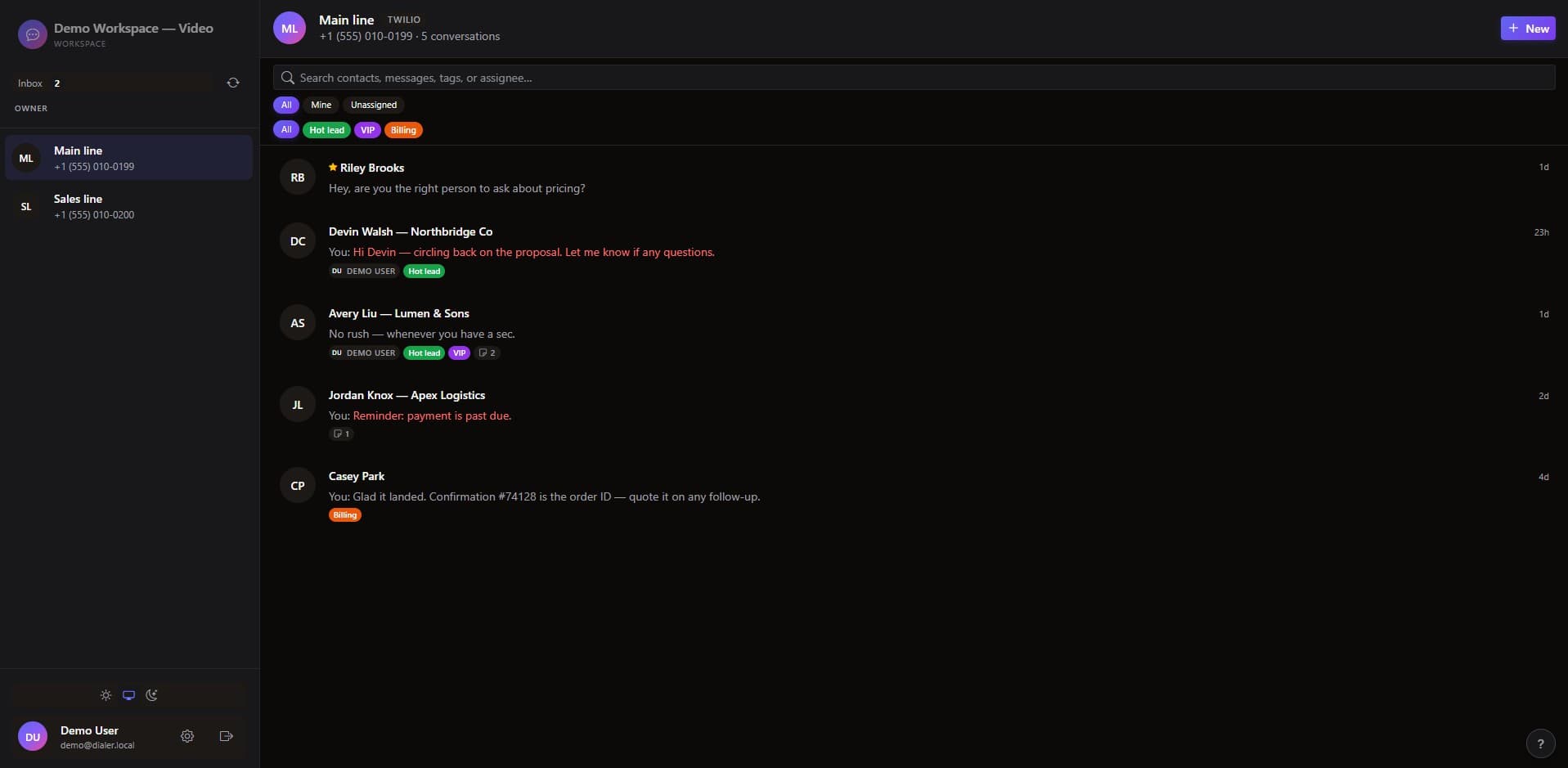 PulseText unified team inbox overview
